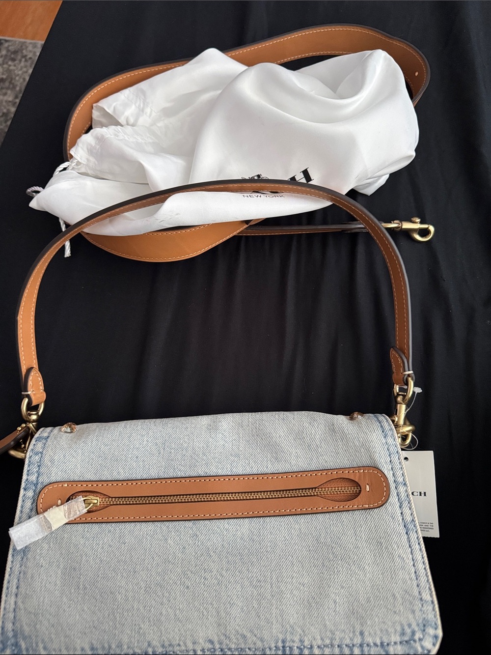 Coach Denim Shoulder Bag with Gold Crystal Embellishments - Picture 4 of 4